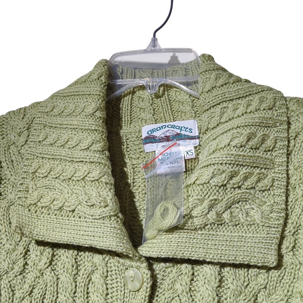 Aran Crafts Ireland Green Luxury Button Up Hand Knit Cabled Cardigan Women Sz XS - Picture 5 of 13